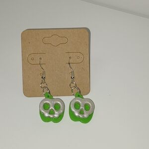 Unique Green and Silver Skull Earrings